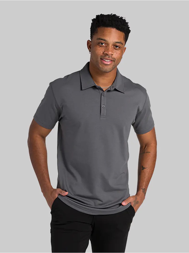 Bylt Basics Signature Drop-Cut Polo - Charcoal Gray